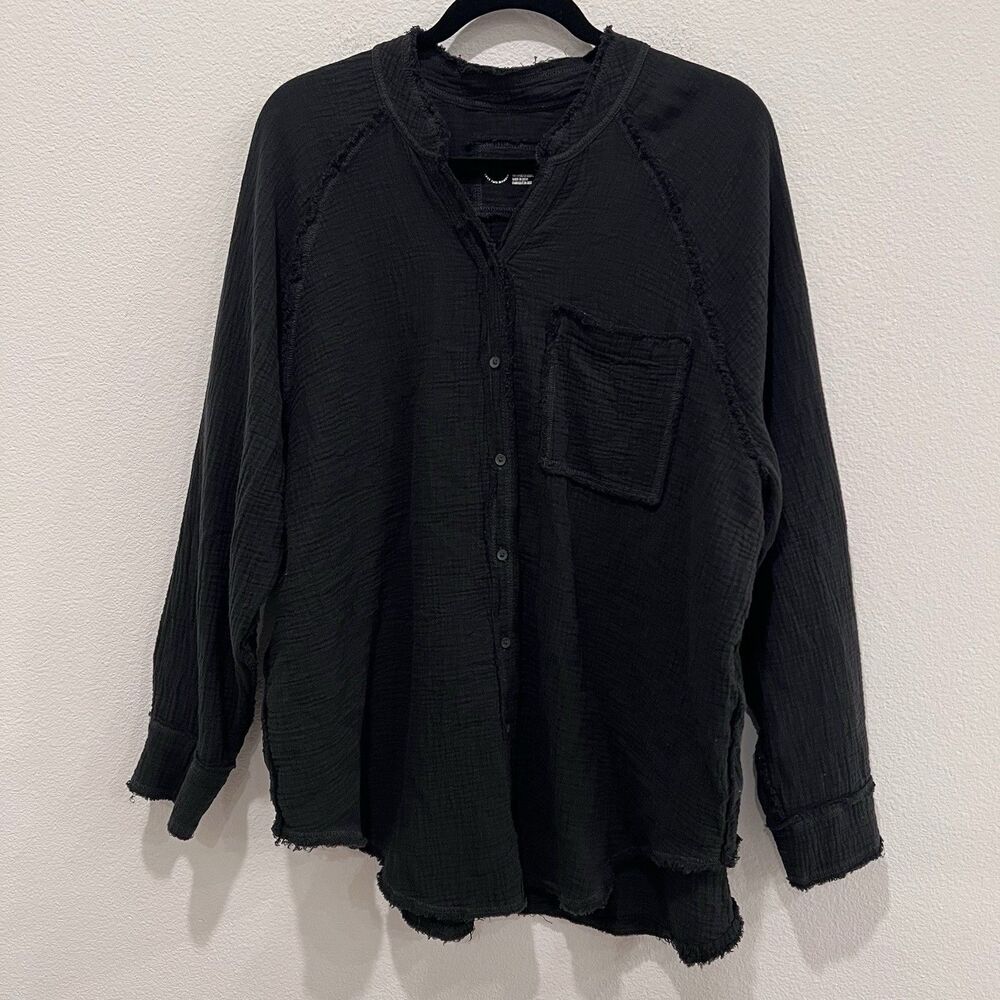 Aerie AE Oversized Pool To Party cover Up Gauzy Black shirt blouse top Large - Picture 3 of 10